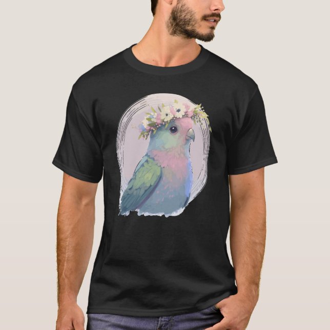 Cute Parrotlet Parakeet Bird Flower Crown Pet Bird T-Shirt (Vorderseite)