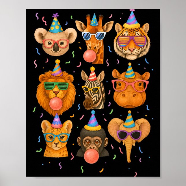 Cute Party Animals Birthday Wildlife Zoo Birthday  Poster (Vorne)