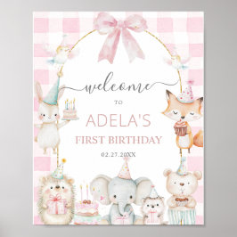 Cute Party Animals Fun To Be One 1st Birthday Pink Poster