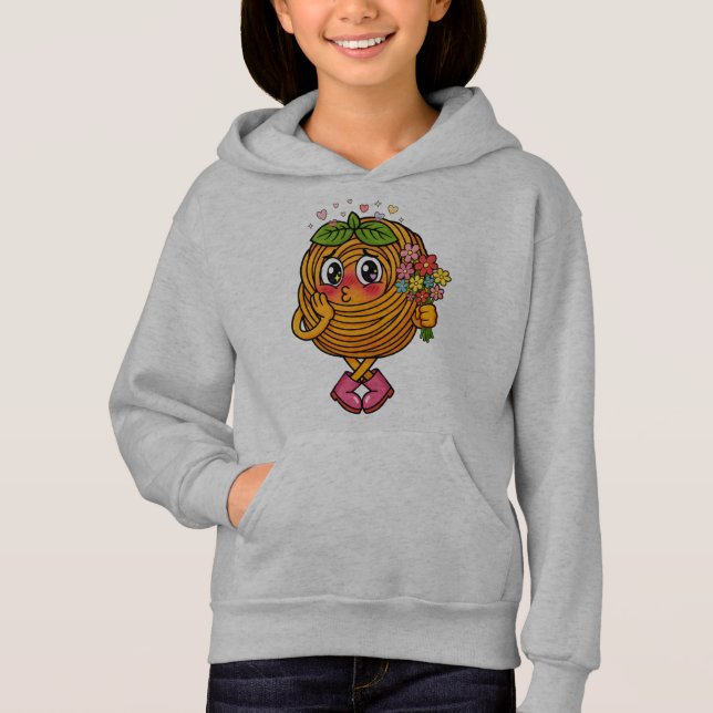 Cute Pasta Polo Character Holding Flowers T-Shirt (Vorderseite)