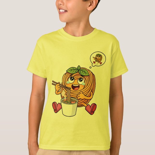 Cute Pasta Polo Eating Noodles T-Shirt (Vorderseite)