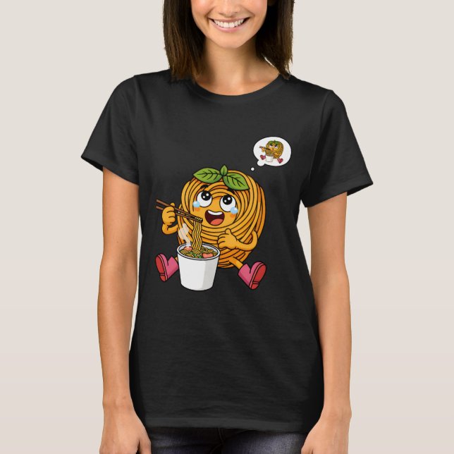 Cute Pasta Polo Eating Noodles T-Shirt (Vorderseite)