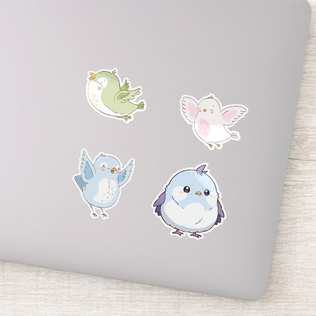 Cute Pastel Birds Vinyl Stickers Aufkleber (Detail)