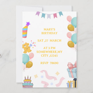 Cute Pastel Birthday Invitation Card for Kids Einladung