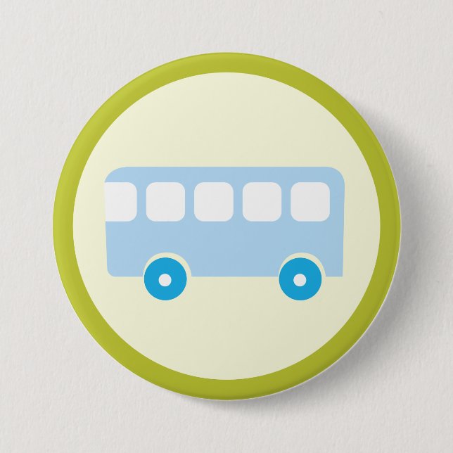 Cute Pastel Blue School Bus Icon Button (Vorderseite)