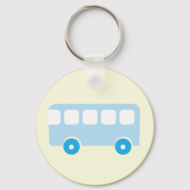 Cute Pastel Blue School Bus Icon Schlüsselanhänger (Vorderseite)