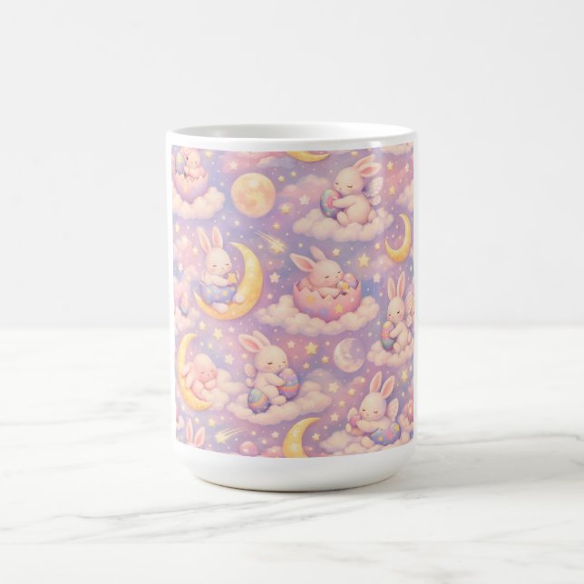 Cute Pastel Bunny Mug – Kawaii Moon & Clouds Kaffeetasse (Mittel)