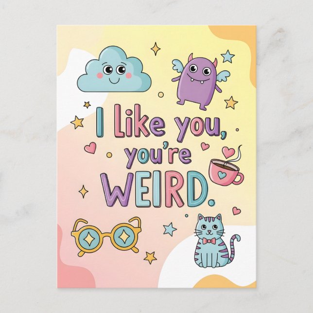 Cute Pastel Cat Monster Kawaii Art Postkarte (Vorderseite)