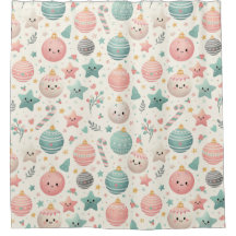 Cute Pastel Christmas Pattern Ornaments and Stars