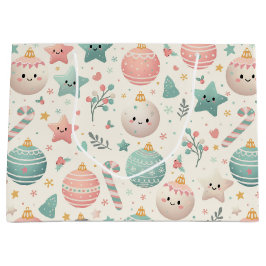 Cute Pastel Christmas Pattern Ornaments and Stars Große Geschenktüte