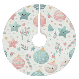 Cute Pastel Christmas Pattern Ornaments and Stars Polyester Weihnachtsbaumdecke