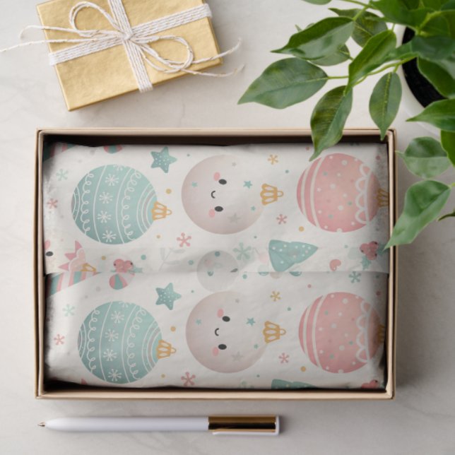 Cute Pastel Christmas Pattern Ornaments and Stars Seidenpapier (Geschenk)