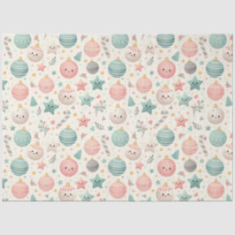 Cute Pastel Christmas Pattern Ornaments and Stars Seidenpapier