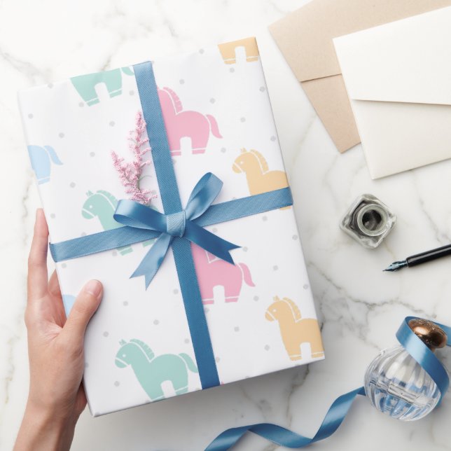 Cute Pastel Colorful Horses Dots Pattern 2026 Geschenkpapier (Schenken)