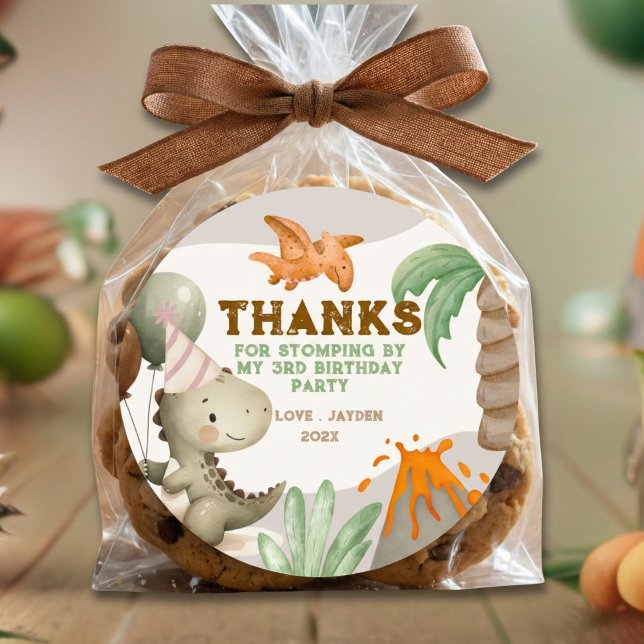 Cute Pastel Dinosaur Birthday Thank You Runder Aufkleber (Von Creator hochgeladen)