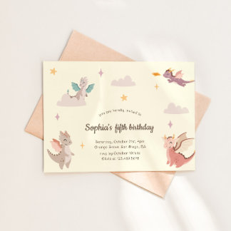 Cute Pastel Dragons Kids Birthday Party Einladung