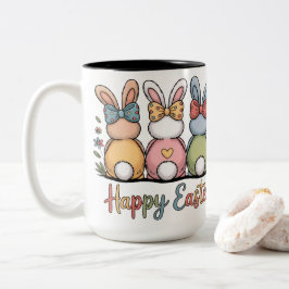 Cute Pastel Easter Bunnies | Whimsical Floral Happ Zweifarbige Tasse
