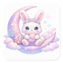 Cute Pastel Easter Bunny Sticker – Moon Aesthetic