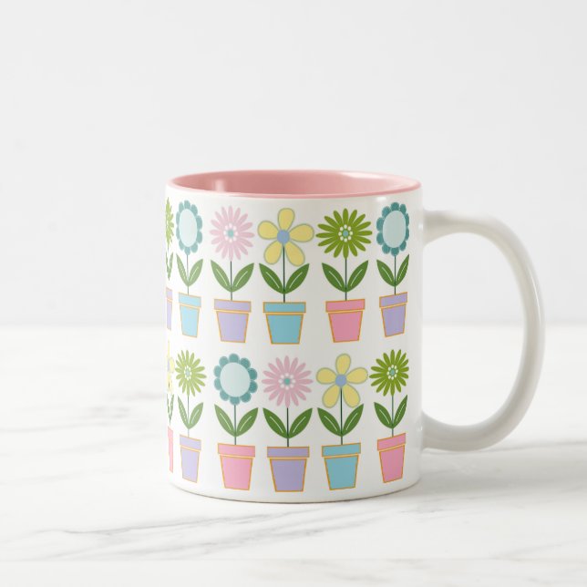 Cute Pastel Flower Pots Pattern Zweifarbige Tasse (Rechts)