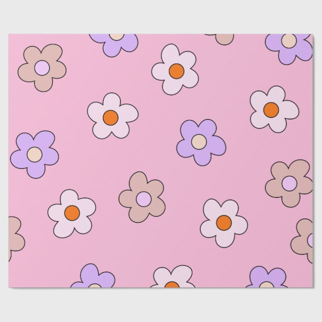 Cute Pastel Flower Wrapping Paper – Pink Floral  Geschenkpapier (Flach)