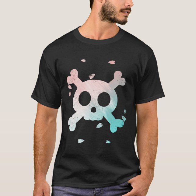 Cute Pastel Goth Garment Pink and Blue Skull Sakur T-Shirt (Vorderseite)