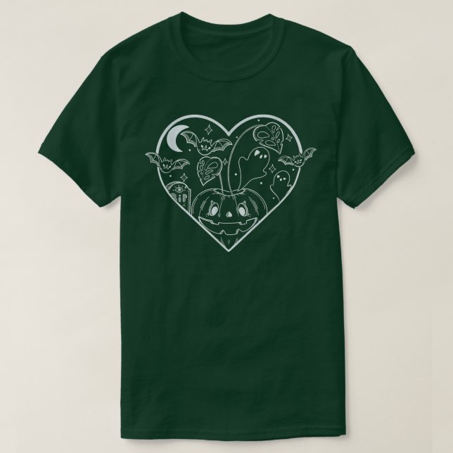 Cute Pastel Goth Monstera Plant Pumpkin Moon Ghost T-Shirt (Design vorne)
