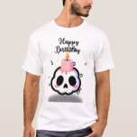 Cute Pastel Goth Skull Birthday T-Shirt<br><div class="desc">Celebrate with a twist! This unique birthday design blends the edgy pastel goth aesthetic with a touch of sweetness. Featuring a cute, rosy-cheeked skull topped with a melting pink birthday candle, it’s the perfect statement piece for those who love alternative styles. The bold "Happy Birthday" script and minimalist confetti accents...</div>