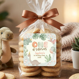 Cute Pastel Green Dinosaur One A Saurus Birthday  Quadratischer Aufkleber