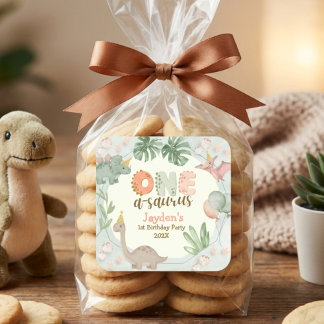 Cute Pastel Green Dinosaur One A Saurus Birthday  Quadratischer Aufkleber