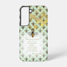 Cute Pastel Green Gold Bee Grid Bible Queen Bee 