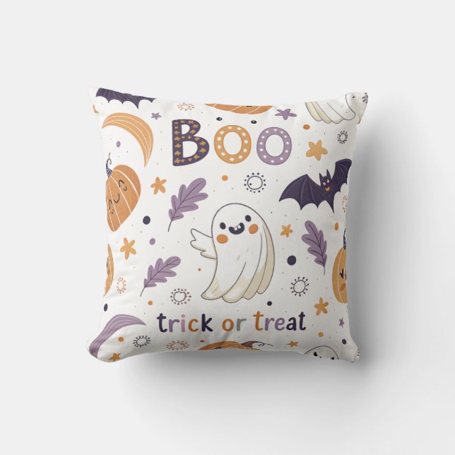 Cute Pastel Halloween Throw Pillow – Ghosts & Pump Kissen (Vorderseite)