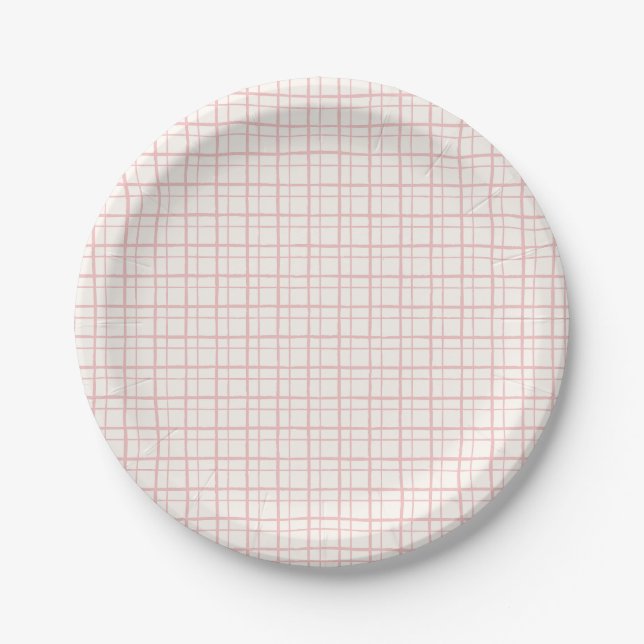 Cute Pastel Hand Drawn Grid Ballet Pink Pappteller (Vorderseite)
