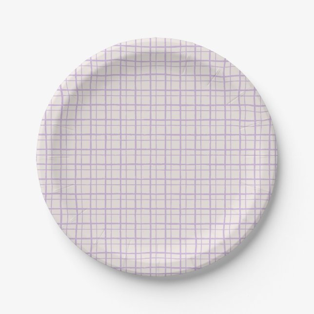 Cute Pastel Hand Drawn Grid Dusty Lilac Pappteller (Vorderseite)