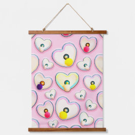 Cute Pastel Heart Wood Topped Wall Tapestry Wandteppich Mit Holzrahmen