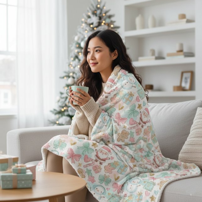 Cute Pastel Kawaii Winter Santa & Snowman Pattern Sherpadecke (Von Creator hochgeladen)