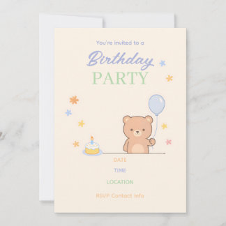 Cute Pastel Kids Birthday Party Invitation | Minim Einladung