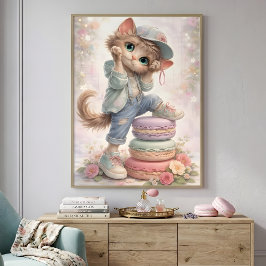 Cute Pastel Kitten Macaron Art Print Poster
