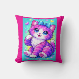 Cute Pastel Kitten Pillow Design with Bow and Spar Kissen