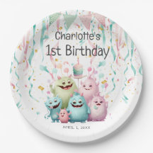 Cute Pastel Little Monsters Girl's 1st Birthday