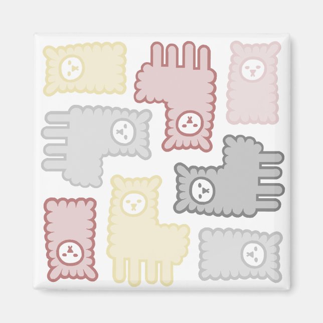 Cute Pastel Llama Puzzle Pattern Magnet (Vorne)