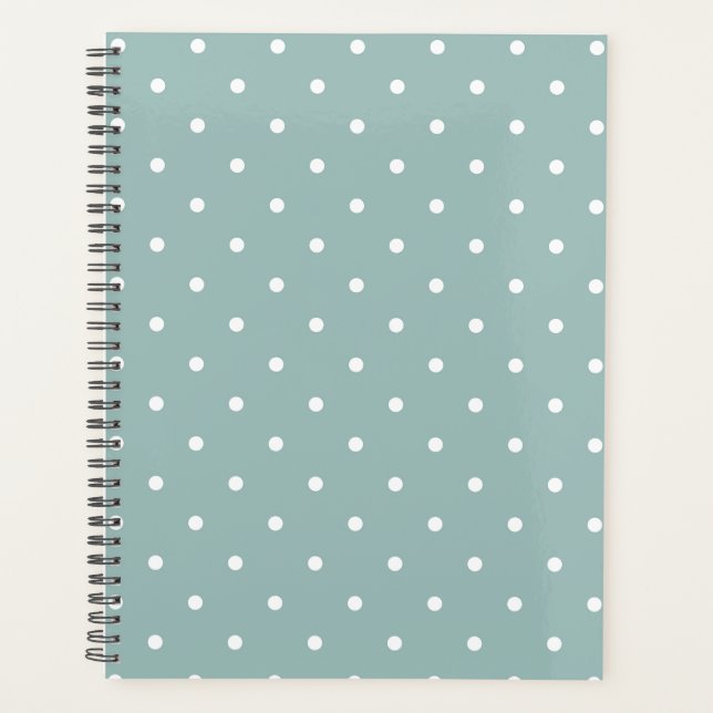 Cute Pastel Mint Green With White Polka Dot Spots  Planer (Vorderseite)