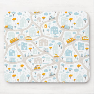 Cute Pastel Neighborhood Map Pattern Mousepad