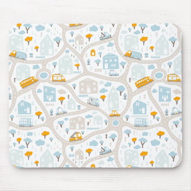 Cute Pastel Neighborhood Map Pattern Mousepad (Vorne)