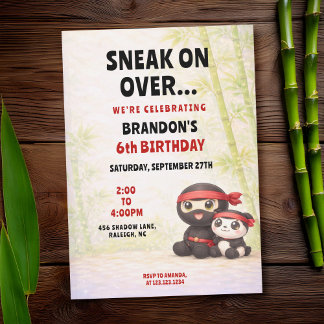 Cute Pastel Ninja & Panda Kids Birthday Einladung