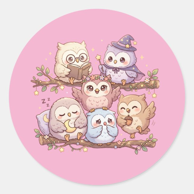Cute Pastel Owl Friends Sticker Sheet (Vorderseite)