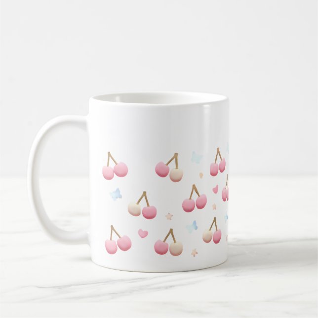 Cute Pastel Pink Cherry Pattern Coffee Mug Kaffeetasse (Links)