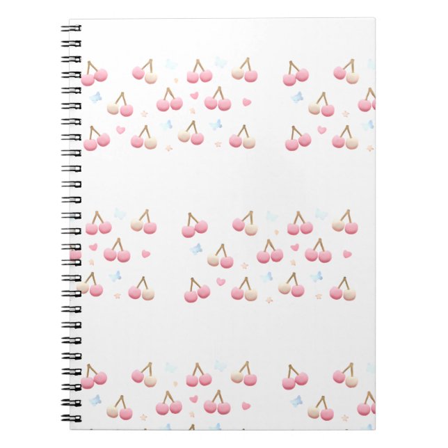 Cute Pastel Pink Cherry Pattern Notebook Notizblock (Vorderseite)
