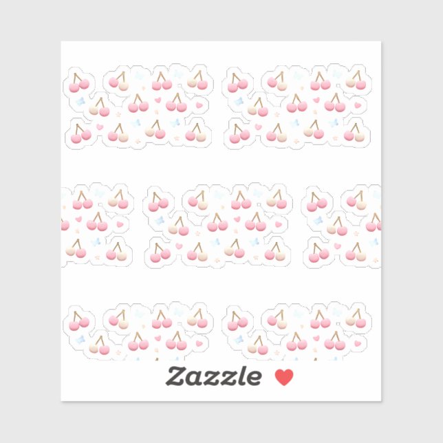 Cute Pastel Pink Cherry Pattern Sticker (Blatt)