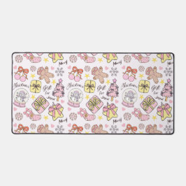 Cute Pastel Pink Christmas Ornaments Pattern Schreibtischunterlage