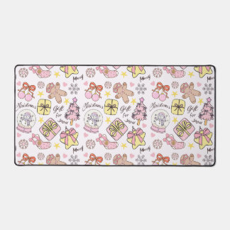 Cute Pastel Pink Christmas Ornaments Pattern Schreibtischunterlage